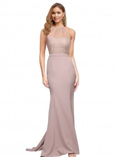 Dusty Pink Sheath High Neck Sweep Train Formal Evening Gown / Prom Dress / Bridesmaid Dress Bolton
