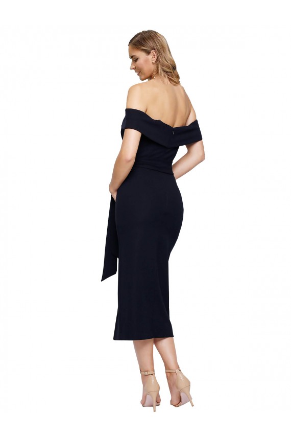 Low Back Black Sheath Square Neck Midi Length Formal Evening Gown / Prom Dress / Bridesmaid Dress Bolton