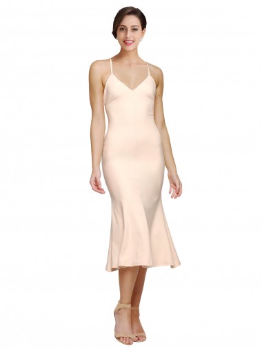 Open Back Nude Sheath V-Neck Midi Length Evening Gown / Prom Dress / Bridesmaid Dress Bolton
