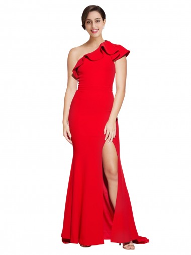 Red Sheath One Shoulder Sweep Train Semi Formal Evening Dress / Prom Dress / Bridesmaid Dress Bolton