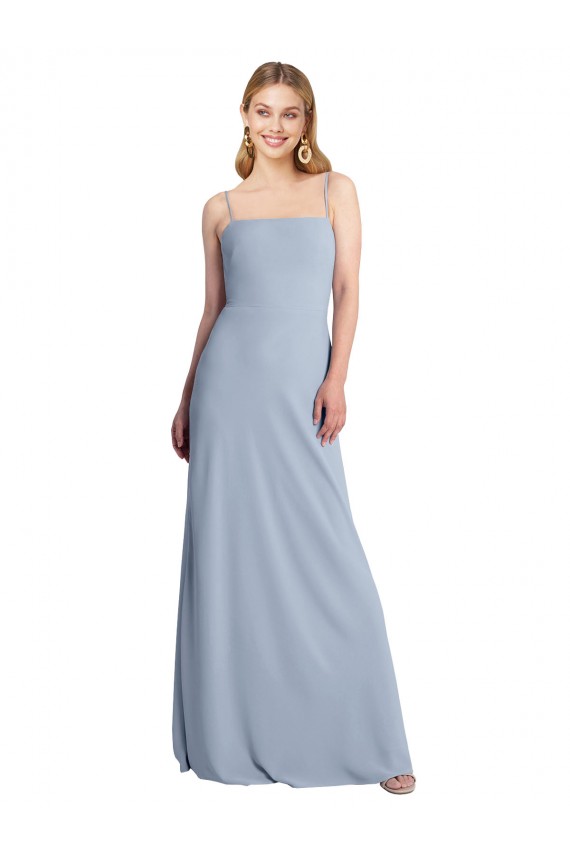 Open Back Smoke Blue A-Line Square Neck Long Prom Dress / Bridesmaid Dress Bolton