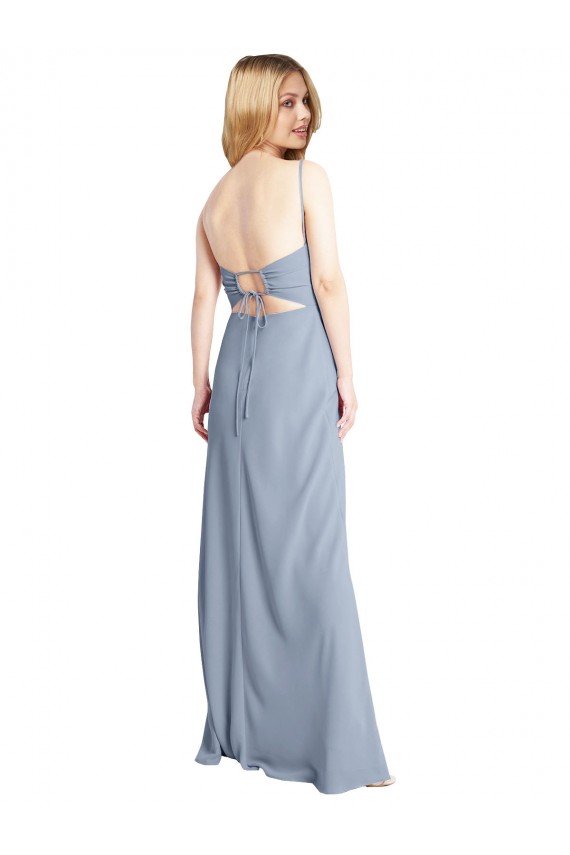 Open Back Smoke Blue A-Line Square Neck Long Prom Dress / Bridesmaid Dress Bolton