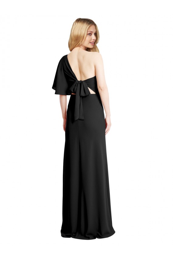 Black Sheath One Shoulder Flutter Sleeves Long Formal Evening Gown / Prom Dress / Bridesmaid Dress Bolton