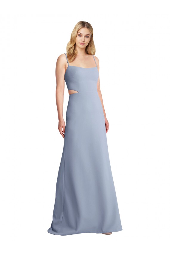 Open Back Smoke Blue A-Line Scoop Neck Long Prom Dress / Bridesmaid Dress Bolton