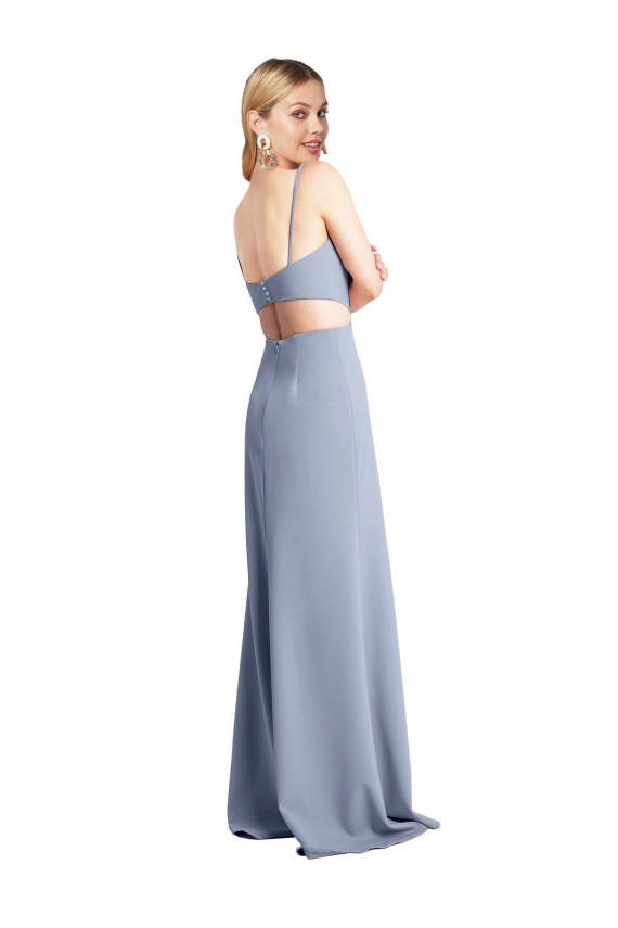 Open Back Smoke Blue A-Line Scoop Neck Long Prom Dress / Bridesmaid Dress Bolton