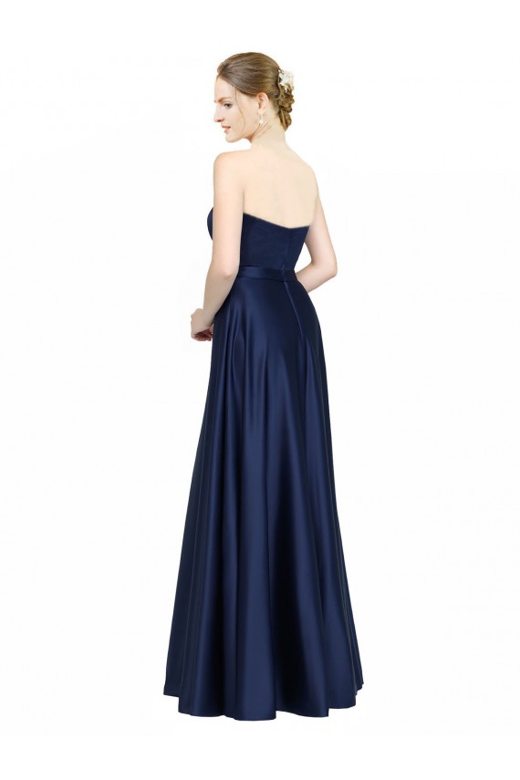 Low Back Dark Navy A-Line Sweetheart Long Black Tie Evening Gown / Bridesmaid Dress Bolton