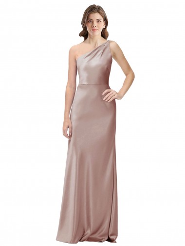 Open Back Dusty Pink Sheath One Shoulder Long Formal Evening Gown / Prom Dress / Bridesmaid Dress Bolton