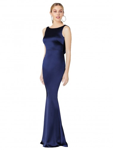 Low Back Dark Navy Sheath High Neck Long Formal Evening Gown / Prom Dress / Bridesmaid Dress Bolton