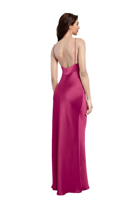Low Back Fuchsia A-Line V-Neck Long Formal Evening Gown / Prom Dress / Bridesmaid Dress Bolton