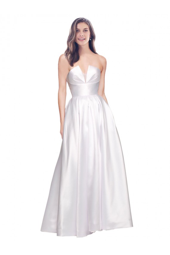 Low Back White A-Line Strapless Long Formal Evening Gown / Prom Dress / Bridesmaid Dress Bolton