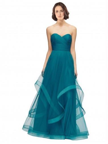 Turquoise A-Line Strapless Long Bridesmaid Dress Bolton