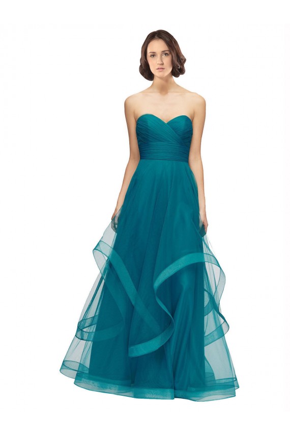 Turquoise A-Line Strapless Long Bridesmaid Dress Bolton