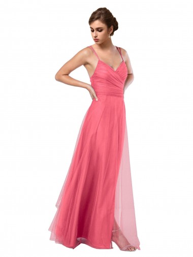V-Back Watermelon A-Line Spaghetti Straps Long Bridesmaid Dress Bolton