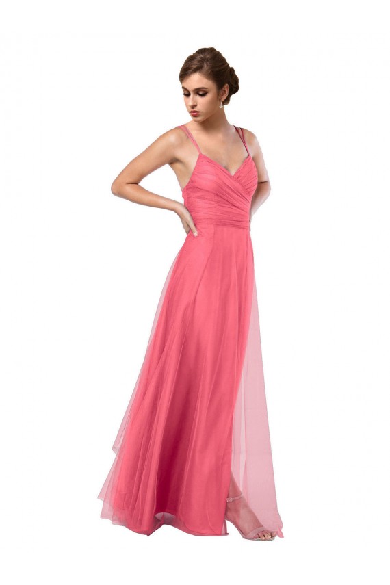 V-Back Watermelon A-Line Spaghetti Straps Long Bridesmaid Dress Bolton