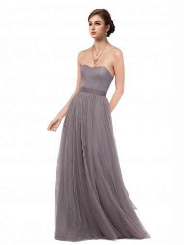 V-Back Pewter A-Line Spaghetti Straps Long Bridesmaid Dress Bolton
