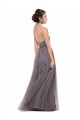 V-Back Pewter A-Line Spaghetti Straps Long Bridesmaid Dress Bolton