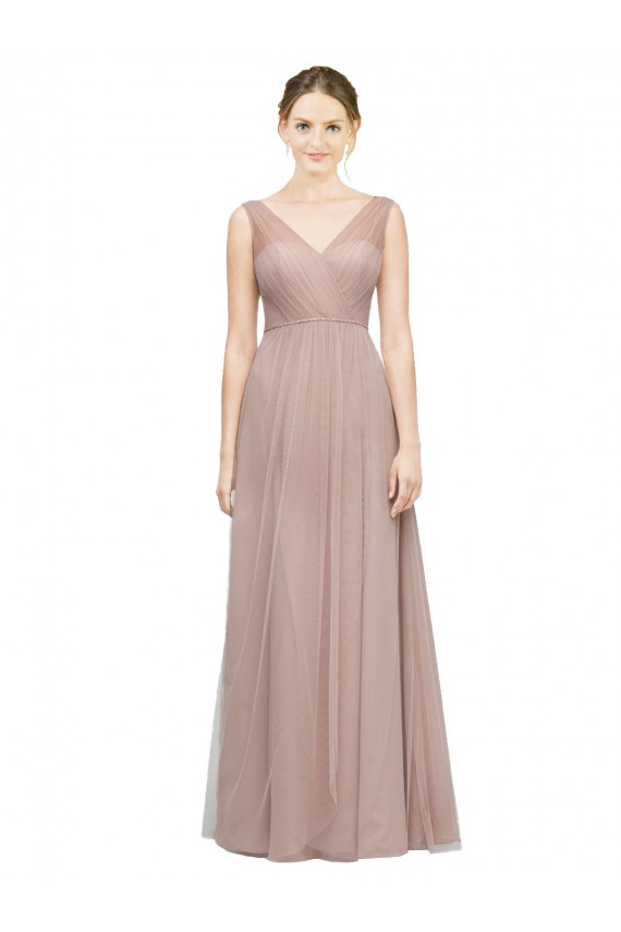 Blush A-Line V-Neck Long Bridesmaid Dress Bolton