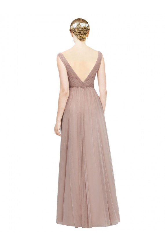 Blush A-Line V-Neck Long Bridesmaid Dress Bolton