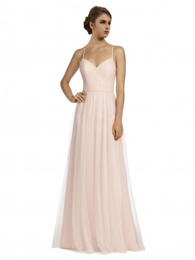 Pink A-Line Spaghetti Straps Long Bridesmaid Dress Bolton