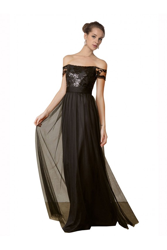 Black A-Line Off the Shoulder Long Bridesmaid Dress Bolton