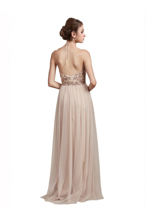 Nude A-Line Halter Neck Long Bridesmaid Dress Bolton