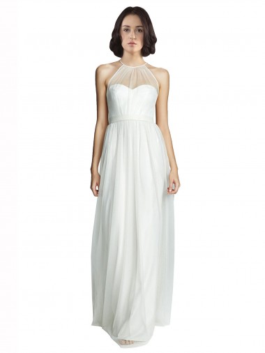 White A-Line High Neck Long Bridesmaid Dress Bolton