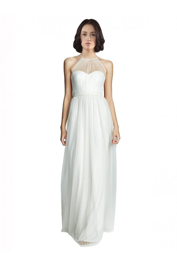 White A-Line High Neck Long Bridesmaid Dress Bolton