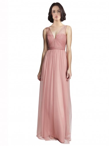 Rose Pink A-Line V-Neck Long Bridesmaid Dress Bolton
