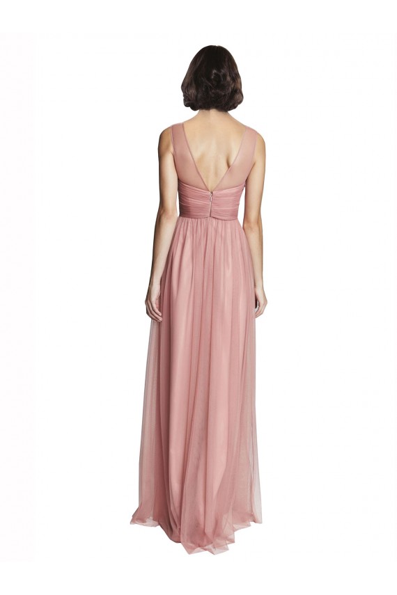 Rose Pink A-Line V-Neck Long Bridesmaid Dress Bolton