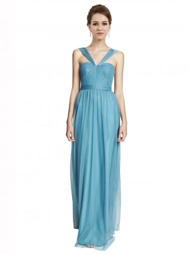 Sky Blue A-Line V-Neck Long Bridesmaid Dress Bolton
