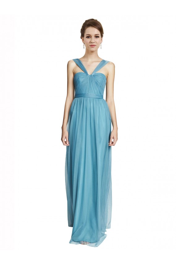 Sky Blue A-Line V-Neck Long Bridesmaid Dress Bolton