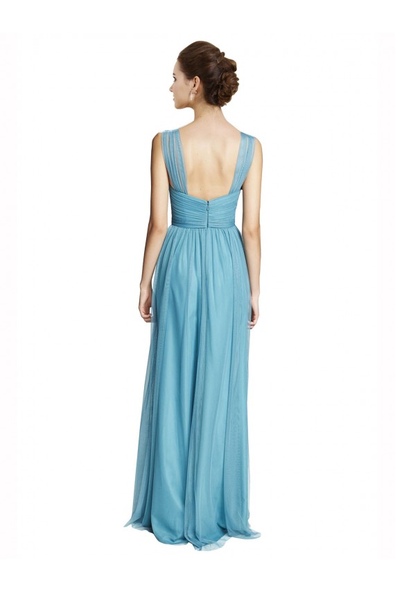 Sky Blue A-Line V-Neck Long Bridesmaid Dress Bolton