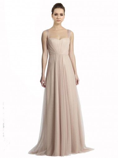 Nude A-Line Square Neck Long Bridesmaid Evening Dress Bolton
