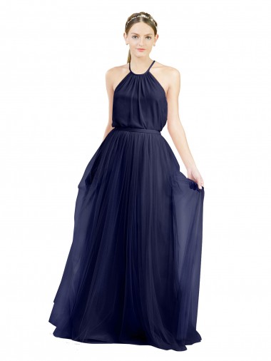 Navy Blue A-Line High Neck Long Semi Formal Evening Dress / Bridesmaid Dress Bolton