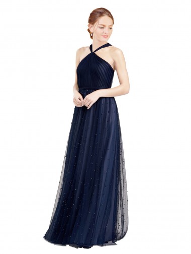 Navy Blue A-Line Halter Neck Long Bridesmaid Dress / Evening Dress Bolton