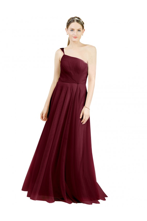 Burgundy A-Line One Shoulder Sleeveless Long Semi Formal Evening Dress / Bridesmaid Dress Bolton