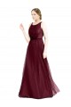 Keyhole Back Burgundy A-Line Boat Neck Long Semi Formal Evening Dress / Bridesmaid Dress Bolton