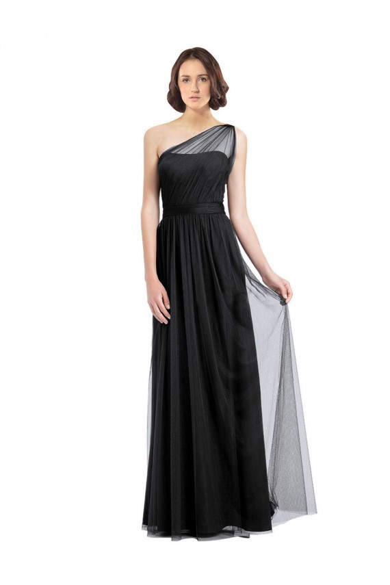 Black A-Line One Shoulder Sleeveless Long Bridesmaid Dress Bolton