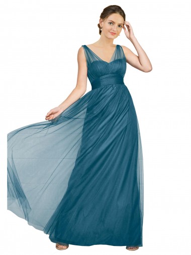 V-Back Teal Green A-Line V-Neck Long Bridesmaid Dress Bolton