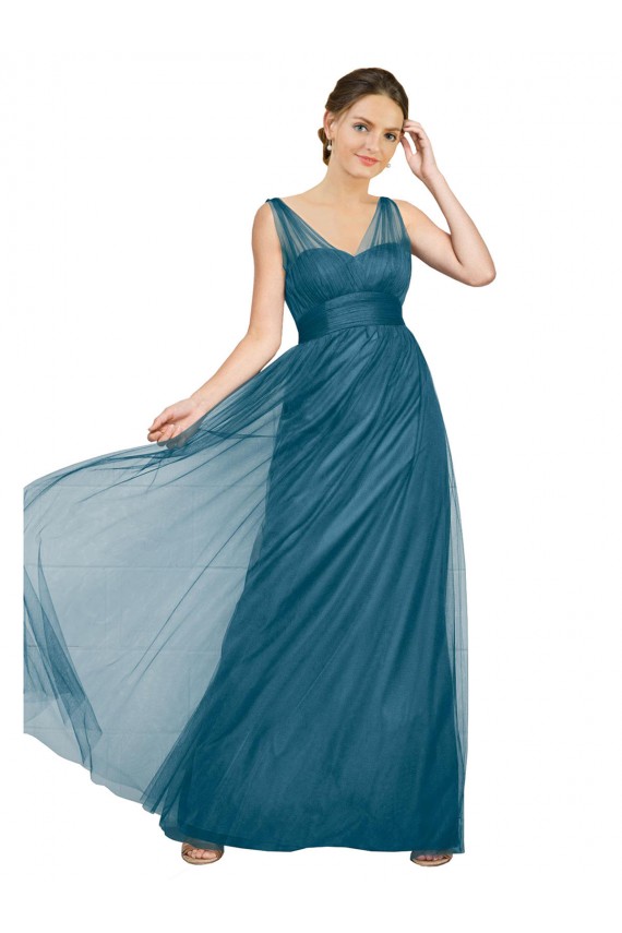 V-Back Teal Green A-Line V-Neck Long Bridesmaid Dress Bolton