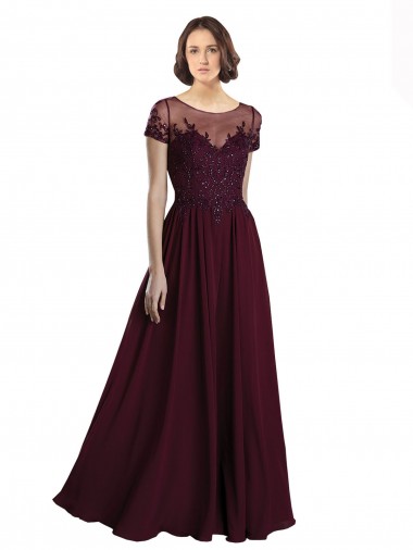 Burgundy Gold A-Line Jewel Neck Long Bridesmaid Dress Bolton