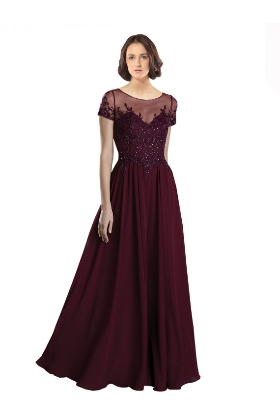Burgundy Gold A-Line Jewel Neck Long Bridesmaid Dress Bolton