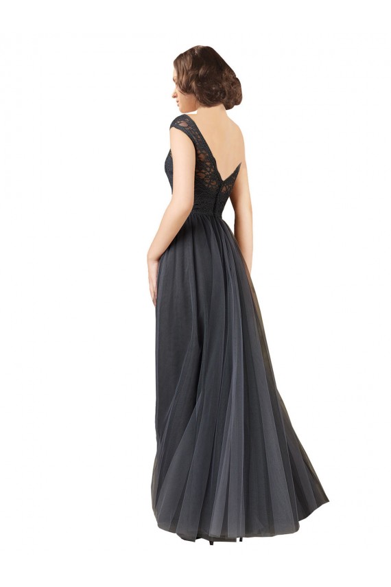 Slate Grey A-Line Bateau Neck Long Bridesmaid Dress Bolton