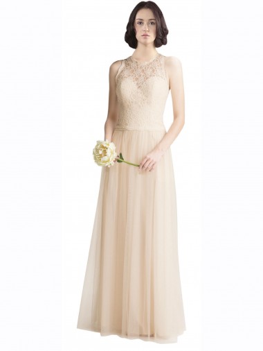 Ivory A-Line Illusion Neck Long Bridesmaid Dress Bolton