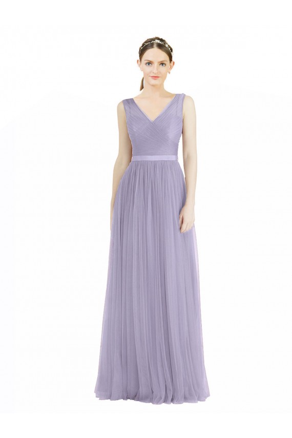 V-Back Lilac A-Line V-Neck Long Bridesmaid Dress Bolton