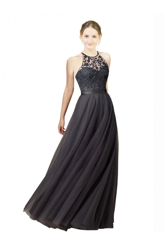 Open Back Slate Grey A-Line Sweetheart Long Bridesmaid Dress Bolton