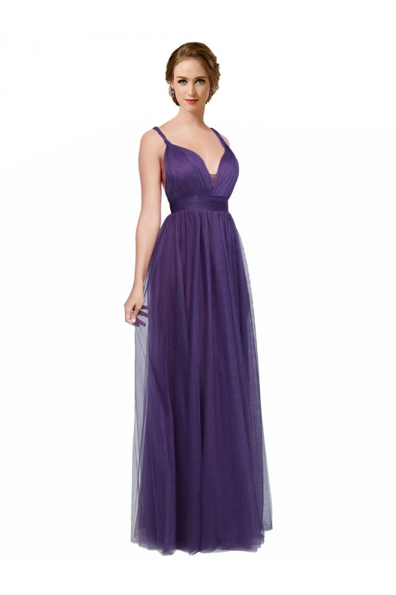 Low Back Purple A-Line Bateau Neck Long Bridesmaid Dress Bolton