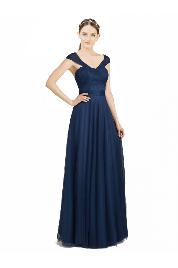 Low Back Dark Navy A-Line Sweetheart Long Bridesmaid Dress Bolton