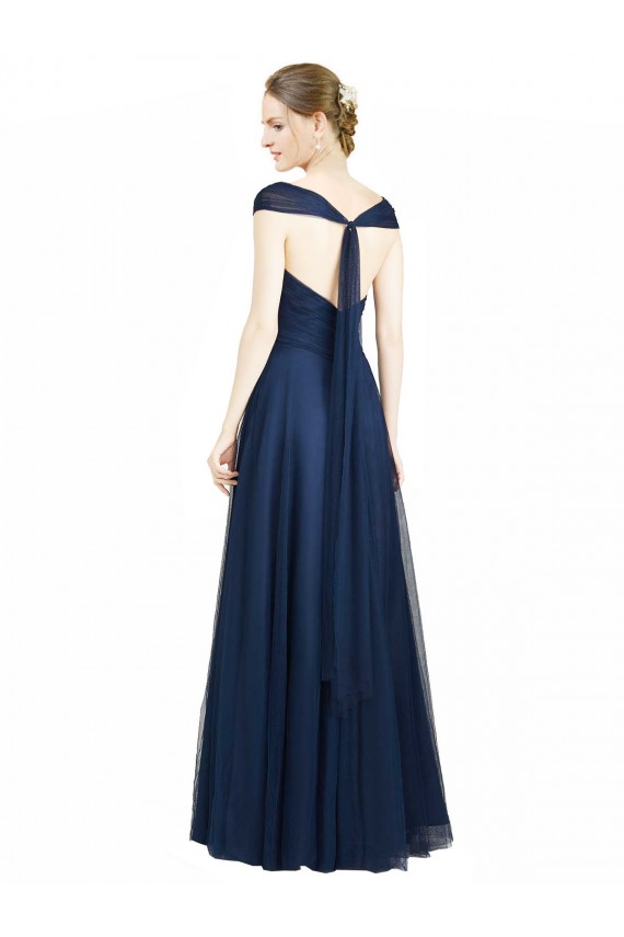 Low Back Dark Navy A-Line Sweetheart Long Bridesmaid Dress Bolton