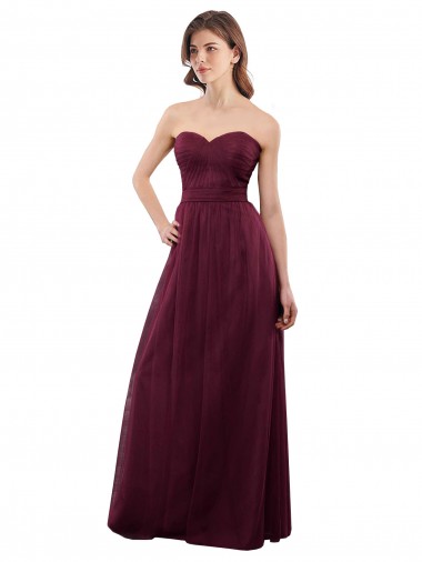 Low Back Burgundy A-Line Strapless Long Bridesmaid Dress Bolton